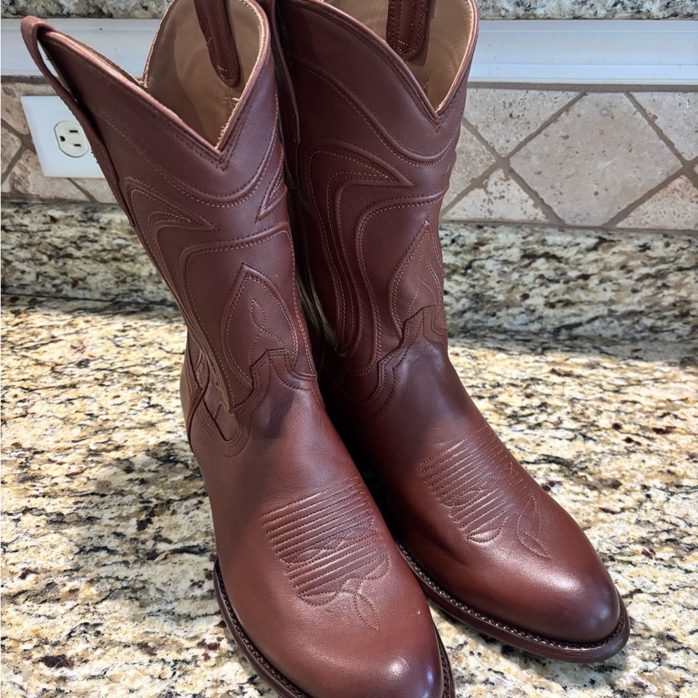 Tecovas Brown Cowboy Boots with Western Stitching